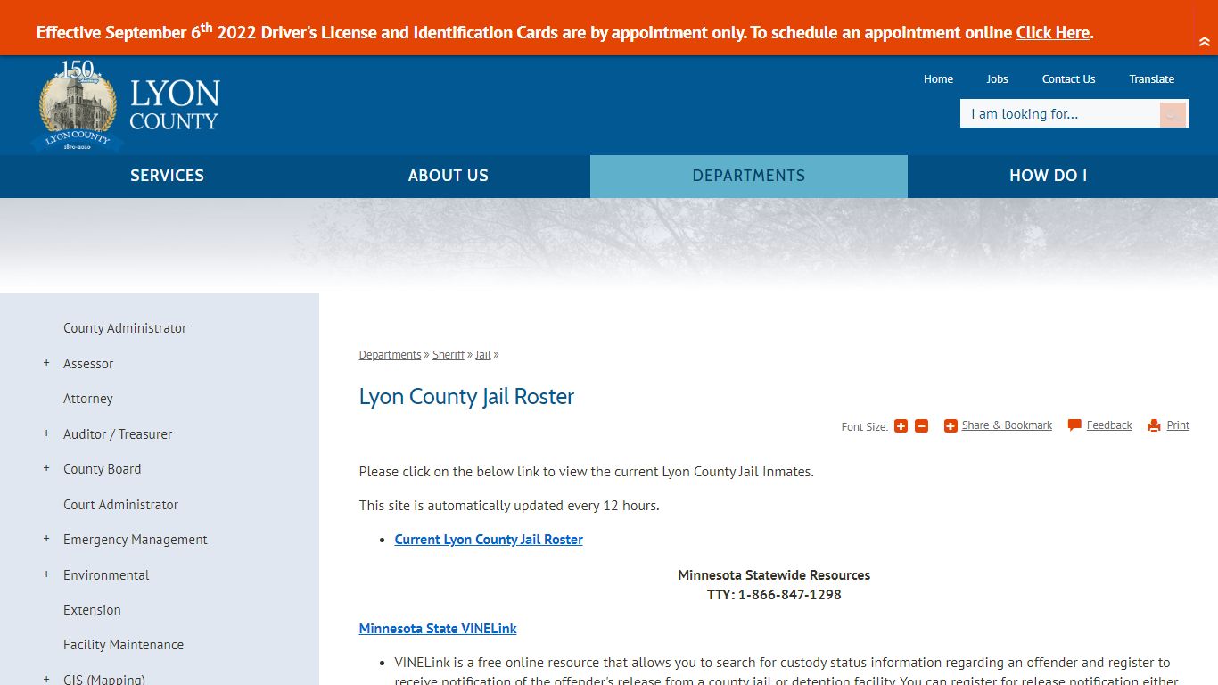 Lyon County Jail Roster | Lyon County, MN